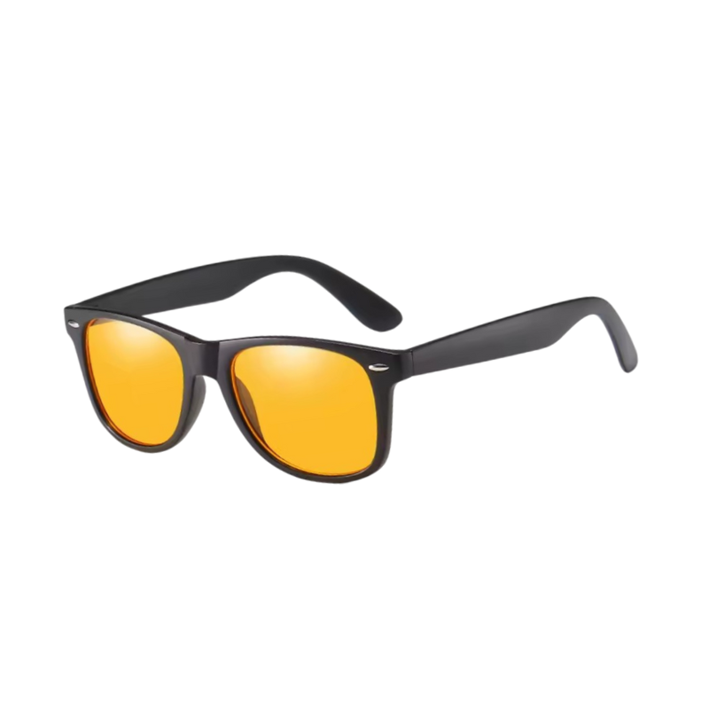 Lunettes Protect+ en noir avec verres orange, idéales pour une protection oculaire au quotidien, Protective Glasses.