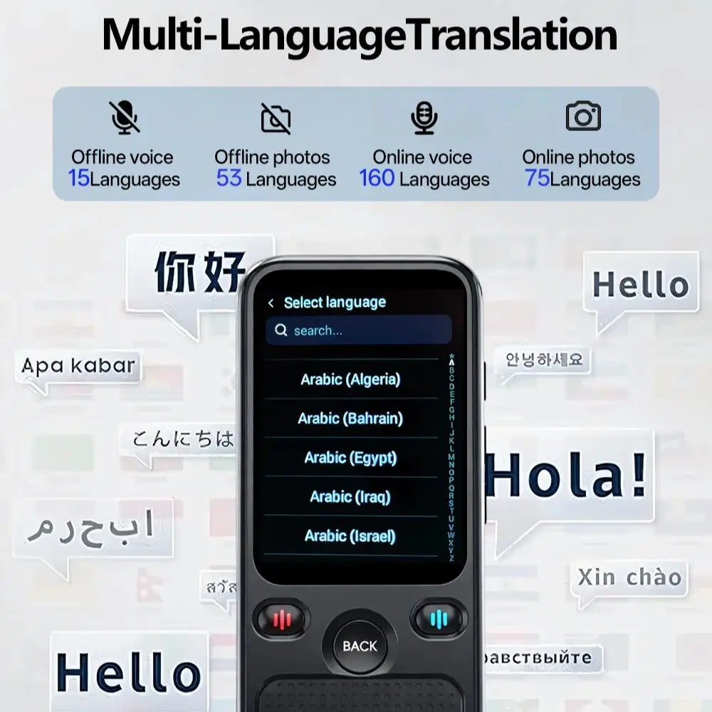 Traducteur Portable MSAI T20, 15 Langues Hors Ligne, Précision de 98%, Traduction Bidirectionnelle en Temps Réel, 160 Traductions
