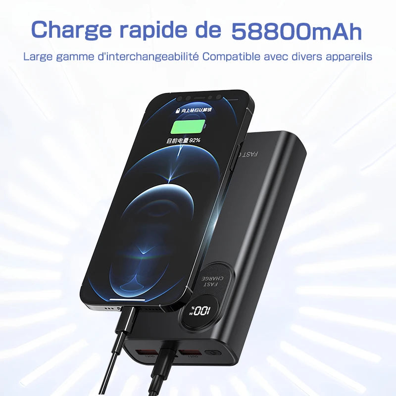 External Battery 58800mAh Large Capacity Fast Charging 3 Devices Simultaneously LED Display Compatible with Smartphones and Tablets for Travel