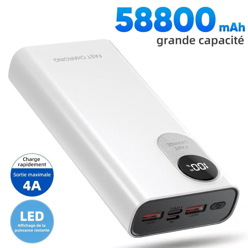 External Battery 58800mAh Large Capacity Fast Charging 3 Devices Simultaneously LED Display Compatible with Smartphones and Tablets for Travel