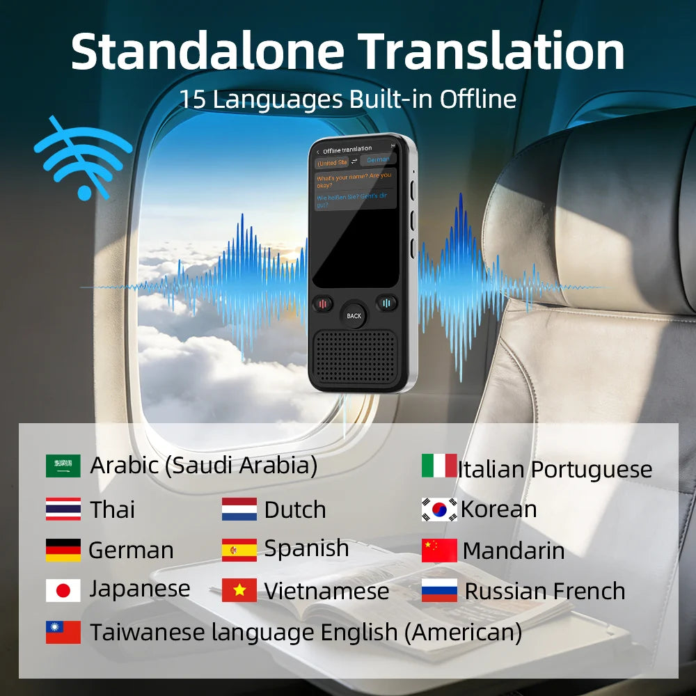 Traducteur Portable MSAI T20, 15 Langues Hors Ligne, Précision de 98%, Traduction Bidirectionnelle en Temps Réel, 160 Traductions